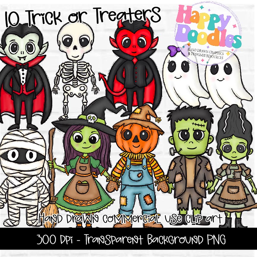10 Trick or Treaters - 2025 Clipart Set
