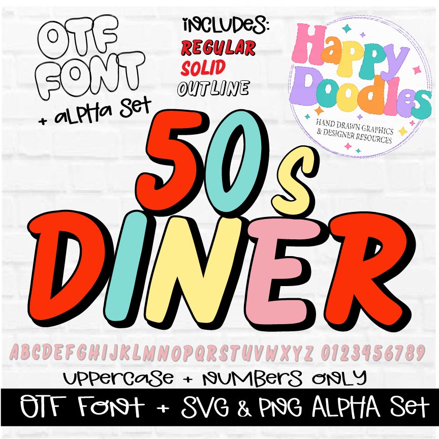 50s Diner Alpha Set - Hand Drawn Commercial Use Font - Happy Doodles Designs