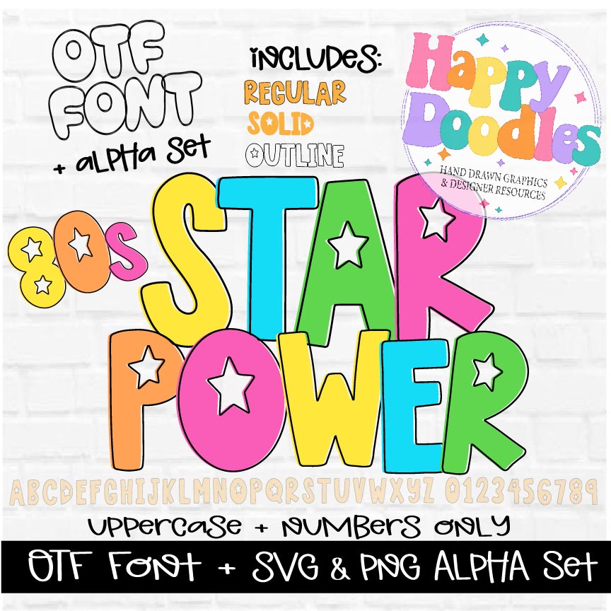 80's Star Power Alpha Set - Hand Drawn Commercial Use Font
