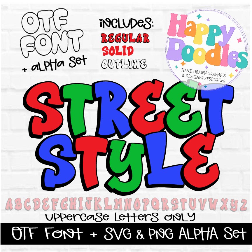 90's Street Style Alpha Set - Hand Drawn Commercial Use Font - Happy Doodles Designs
