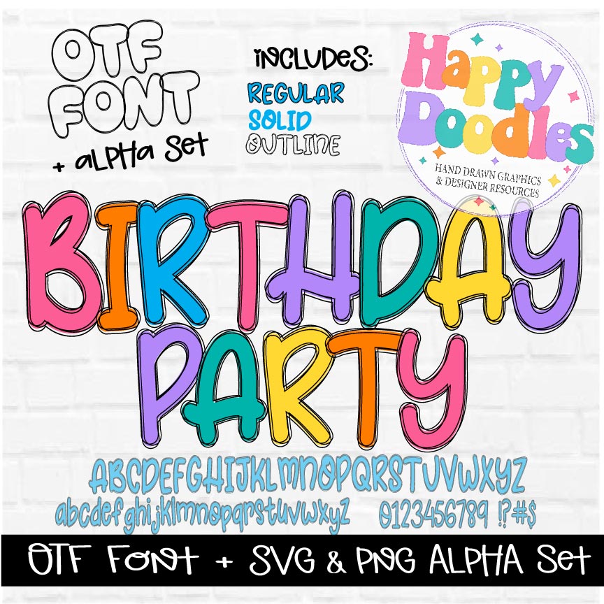 Birthday Party Alpha Set - Hand Drawn Commercial Use Font
