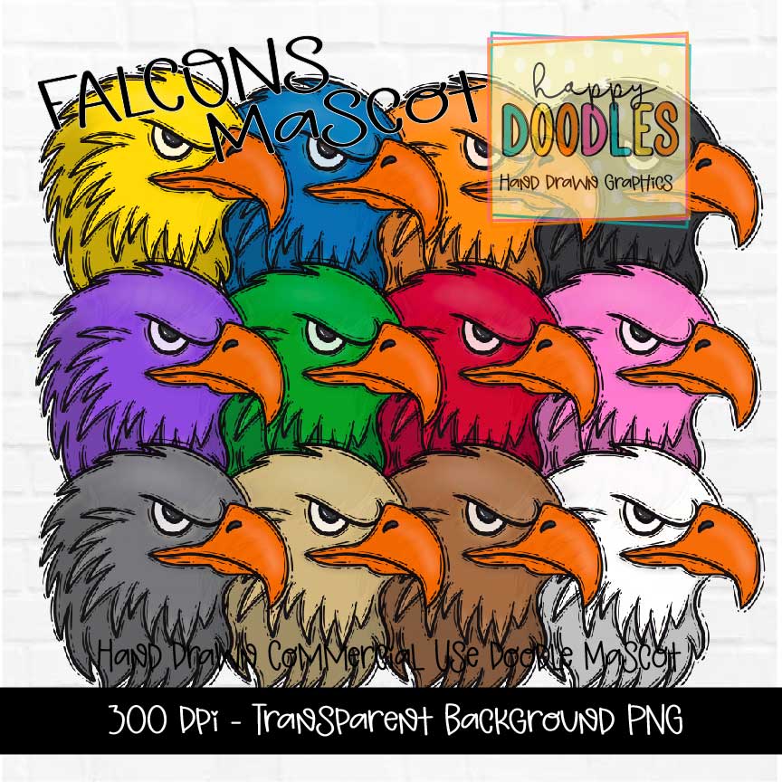 Falcons Mascot Graphics 2023 - Happy Doodles Designs
