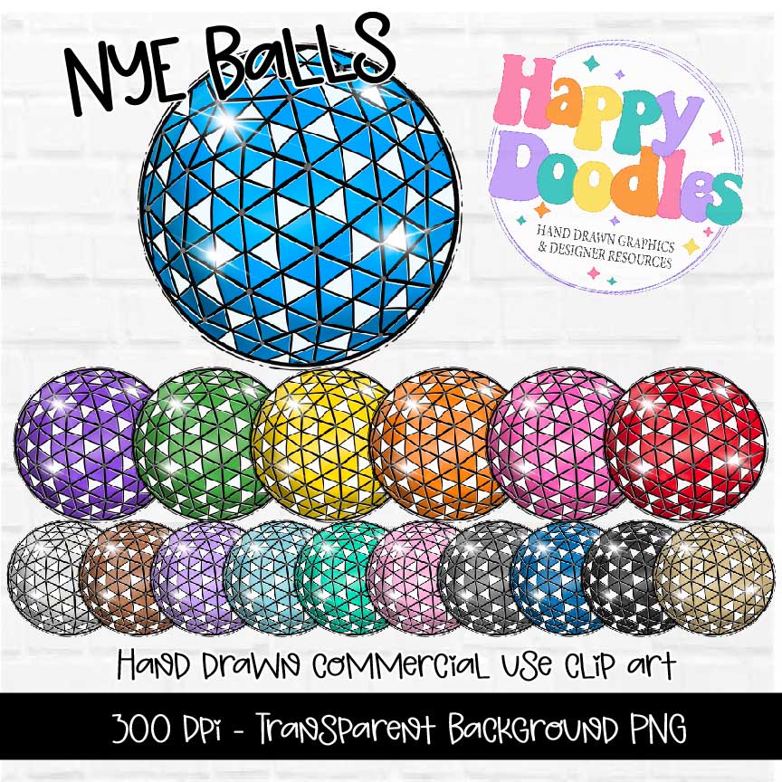 New Years Drop Balls, Hand Drawn Commercial Use Clipart Graphics