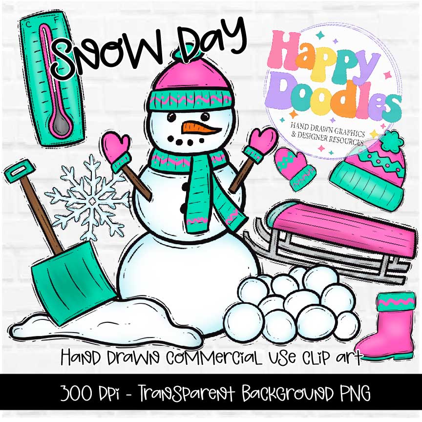 Snow Day, Hand Drawn Commercial Use Clipart Graphics