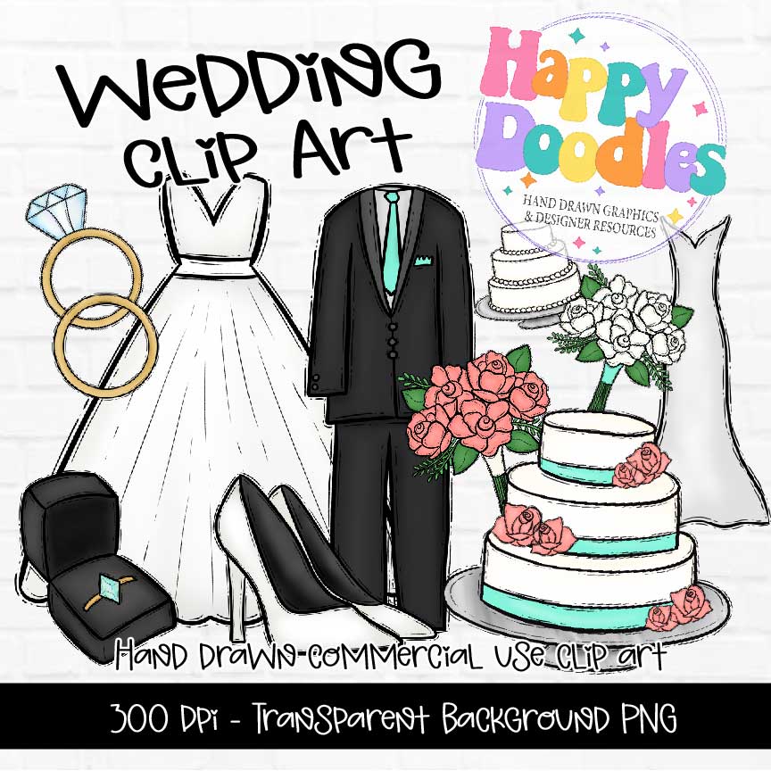 Wedding Clipart Set - Hand Drawn Commercial Use Clipart Graphics 2024