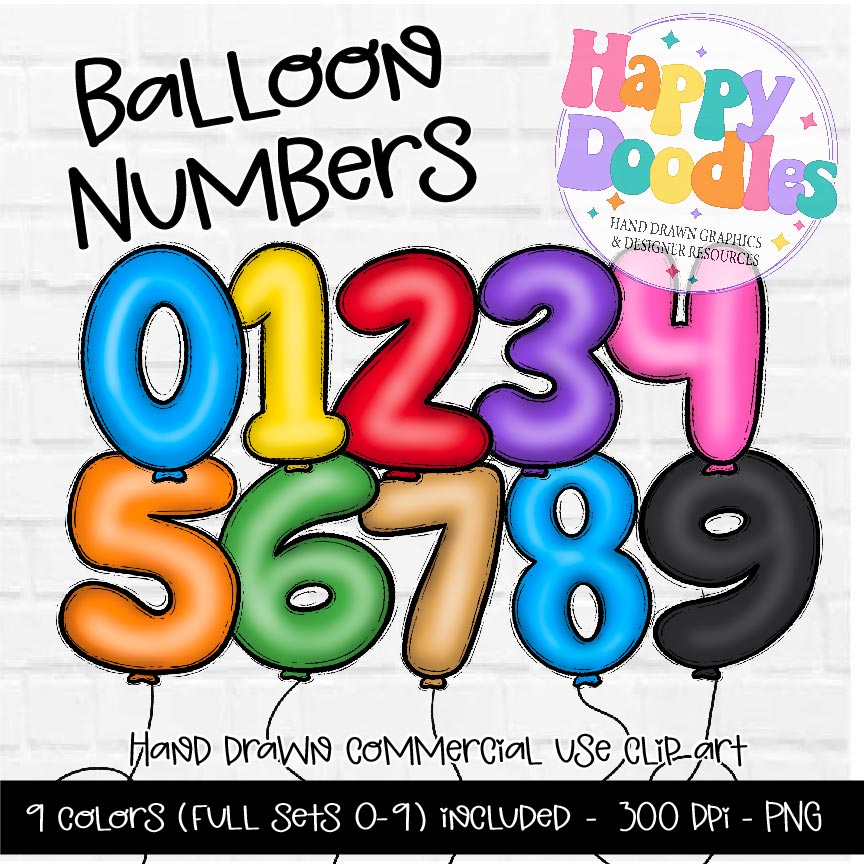 Balloon Number Set - 2025 Clipart Set - Happy Doodles Designs