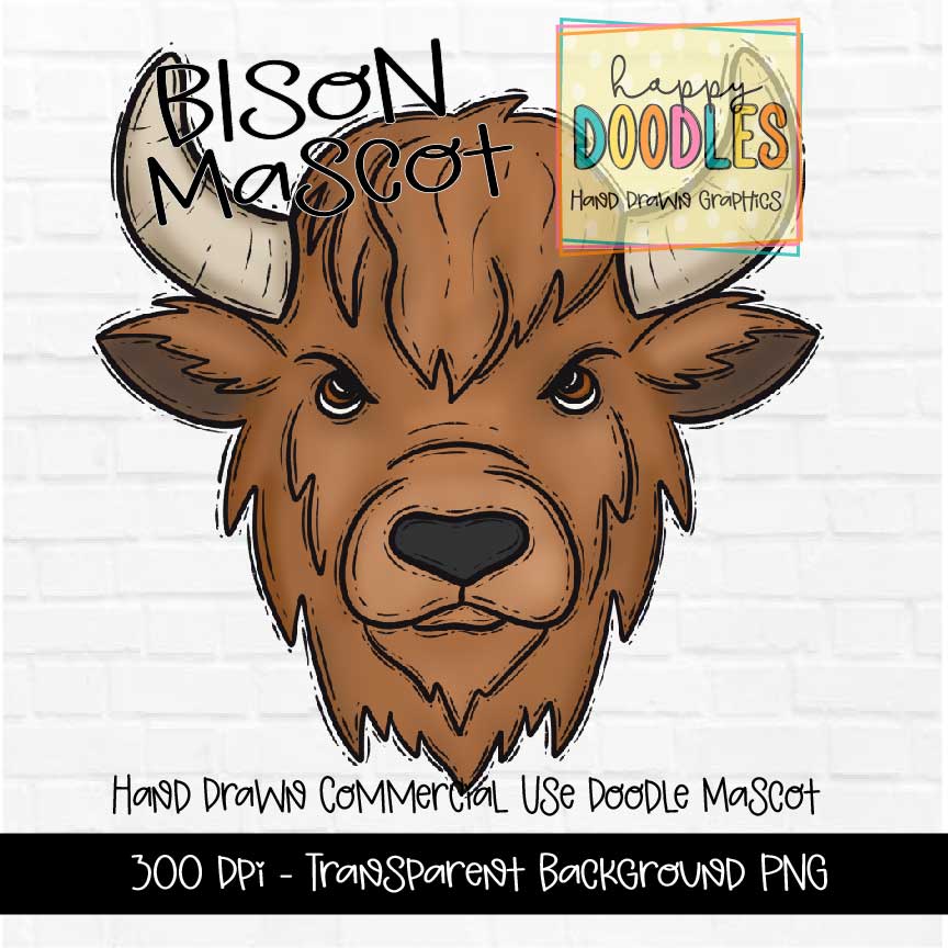 Bison Mascot Graphics 2023 - Happy Doodles Designs