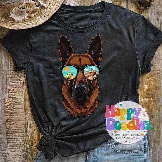 German Shephard Beach Glasses High Resolution Printable PNG - Happy Doodles Designs