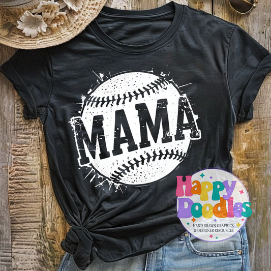 Mama Baseball Distressed High Resolution Printable PNG - Happy Doodles Designs