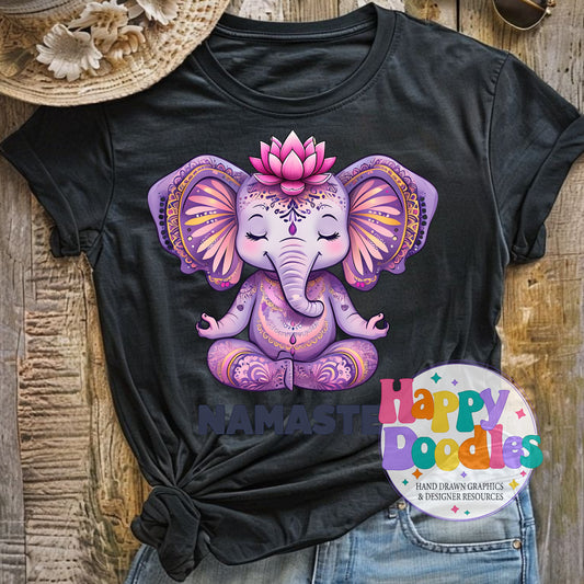 Namaste Elephant DIY Printable T-Shirt Design - Happy Doodles Designs