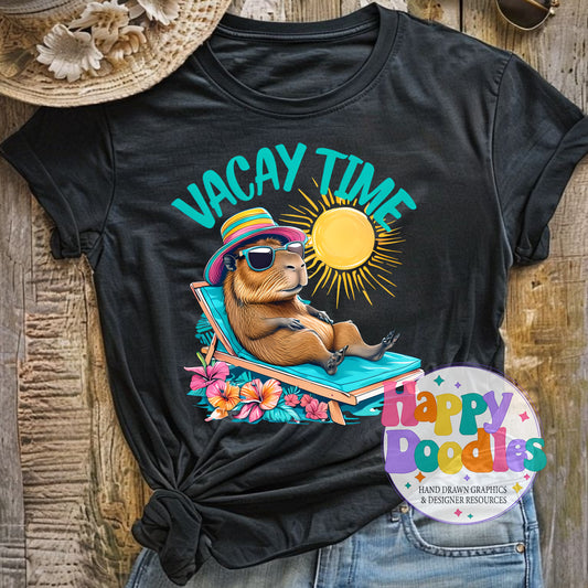 Vacay Time Capybara Printable PNG T-Shirt Design - Happy Doodles Designs
