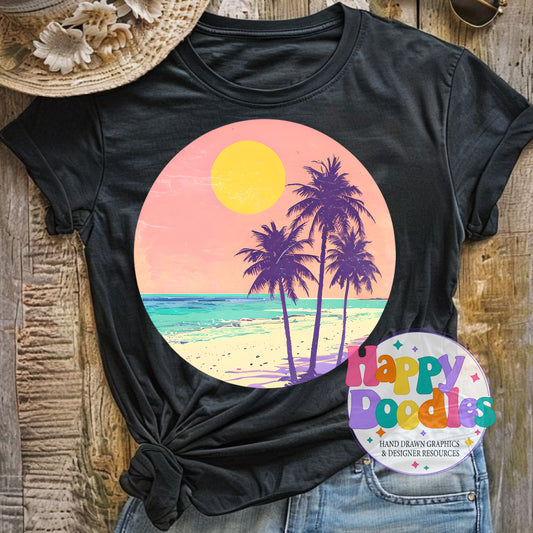 Vintage Pink Palm Tree Background High Resolution Printable PNG - Happy Doodles Designs