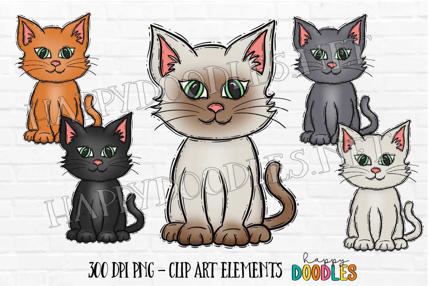 Cat - Hand Drawn Commercial Use Clipart Graphics - Happy Doodles Designs