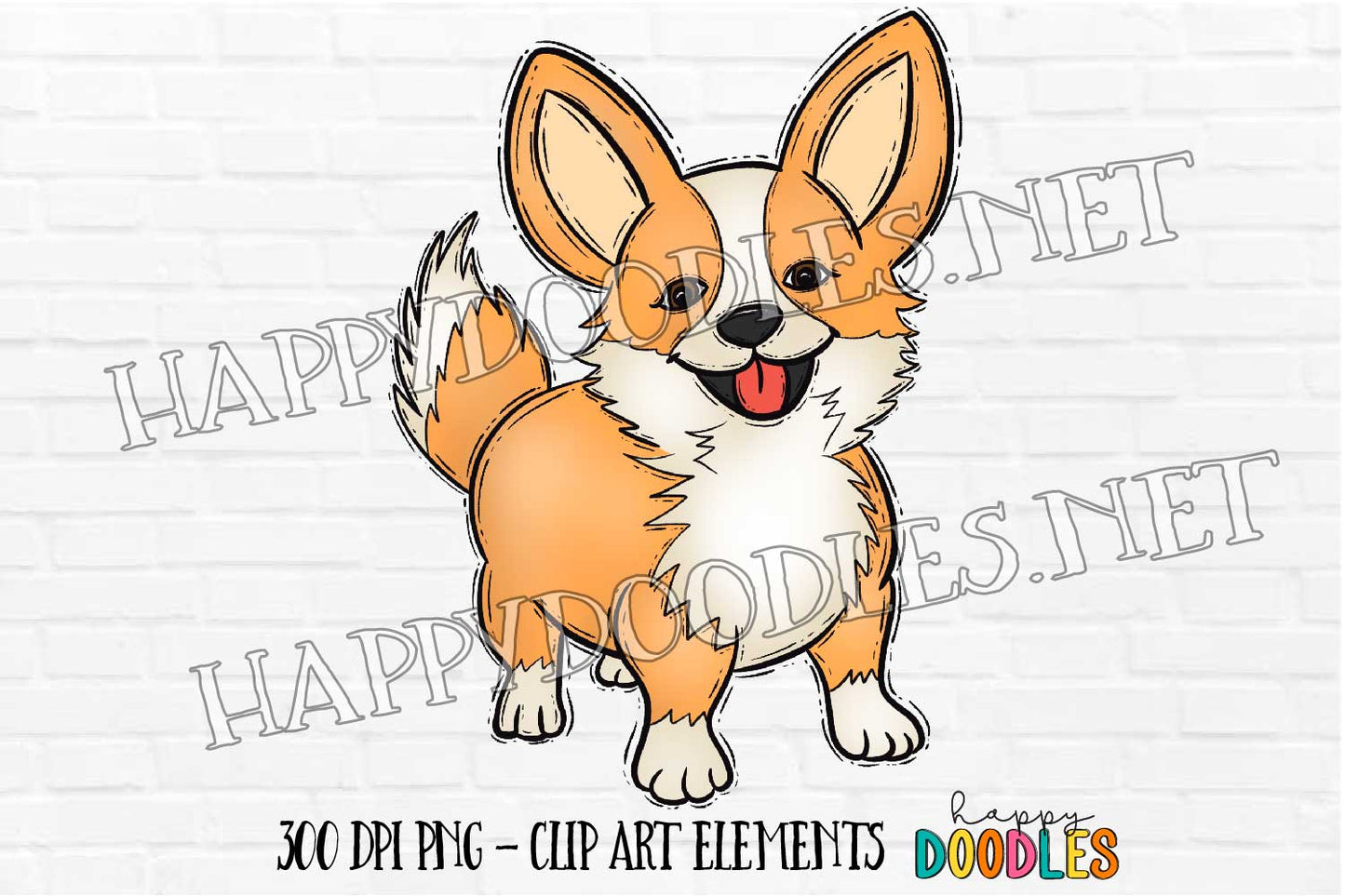 Corgi Dog - Hand Drawn Commercial Use Clipart Graphics - Happy Doodles Designs