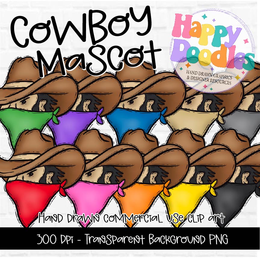 Cowboy Mascot Graphics 2023 - Happy Doodles Designs