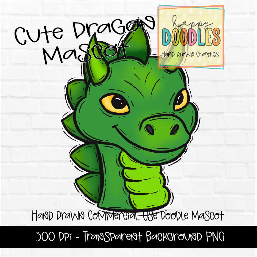 Cute Dragon Mascot Graphics 2023 - Happy Doodles Designs