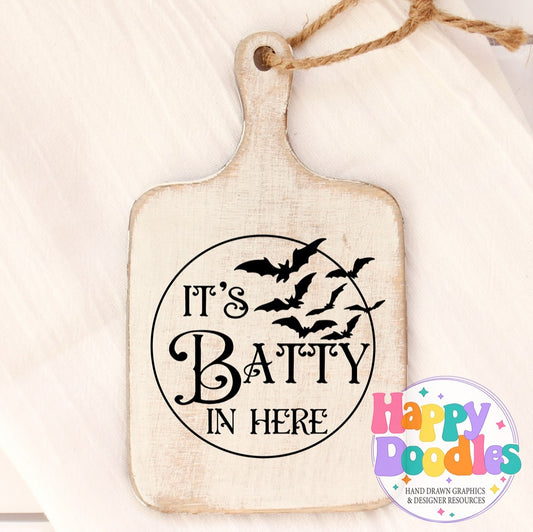 Halloween Sign Circle Batty in Here SVG | DIY Halloween Sign – Ready to Cut - Happy Doodles Designs