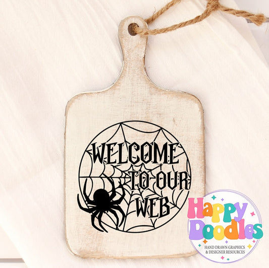 Halloween Sign Circle Welcome to our Web SVG | Seasonal Sign SVG for Cricut & Silhouette - Happy Doodles Designs