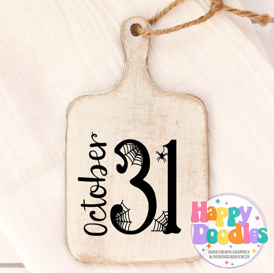 Halloween Sign October 31 Spider Web SVG | Whimsical Porch/Wall Sign Design - Happy Doodles Designs