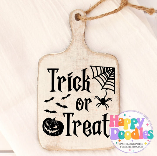 Halloween Sign Trick or Treat SVG | Whimsical Porch/Wall Sign Design - Happy Doodles Designs