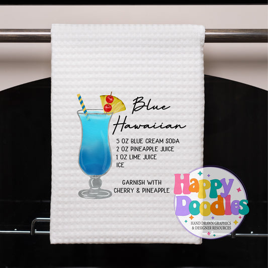Blue Hawaiian Recipe Bar Cart Printable PNG - Happy Doodles Designs
