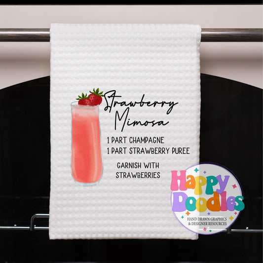 Strawberry Mimosa Drink Recipe Printable PNG - Happy Doodles Designs