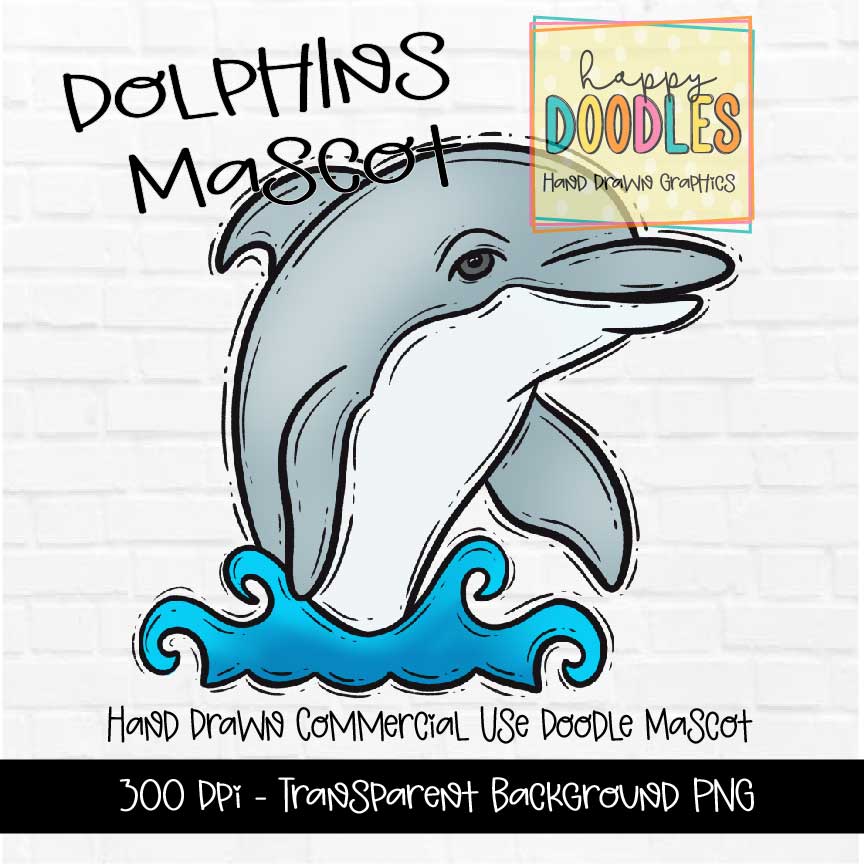 Dolphin Mascot Graphics 2023 - Happy Doodles Designs