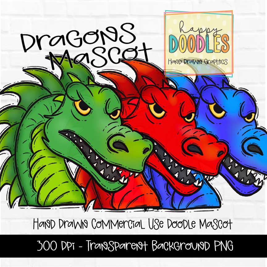 Dragon Mascot Graphics 2023 - Happy Doodles Designs