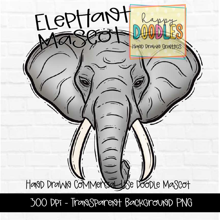Elephant Mascot Graphics 2023 - Happy Doodles Designs