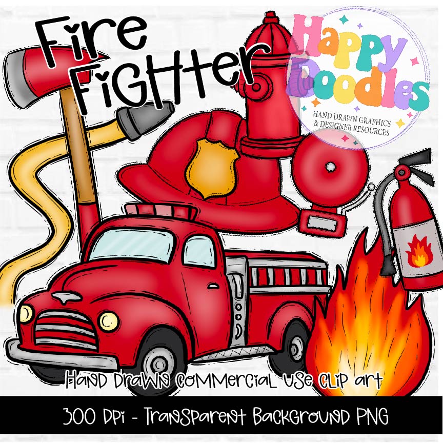 Fire Fighter Clipart Graphics 2024 - Happy Doodles Designs