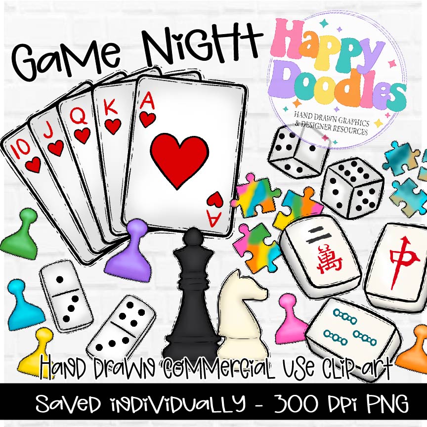 Game Night Clipart Graphics 2024 - Happy Doodles Designs
