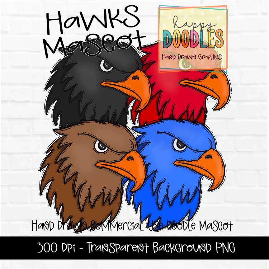 Hawks Mascot Graphics 2023 - Happy Doodles Designs
