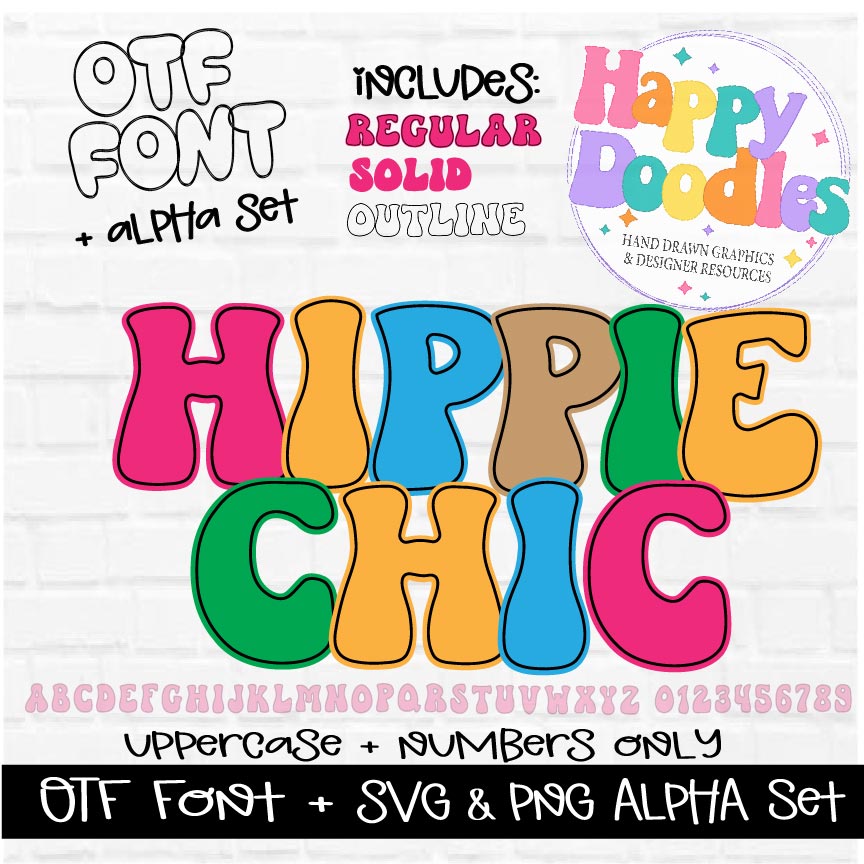 Hippie Chic Alpha Set - Hand Drawn Commercial Use Font - Happy Doodles Designs