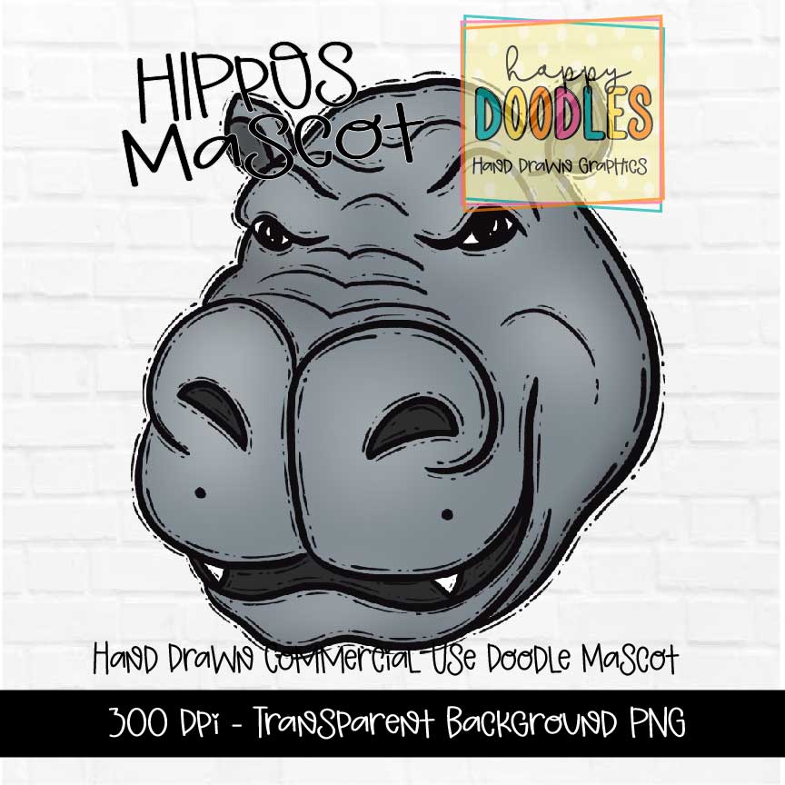 Hippo Mascot Graphics 2023 - Happy Doodles Designs