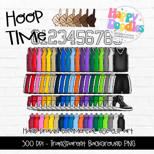 Hoop Time, Basketball, Hand Drawn Commercial Use Clipart Graphics 2024 - Happy Doodles Designs