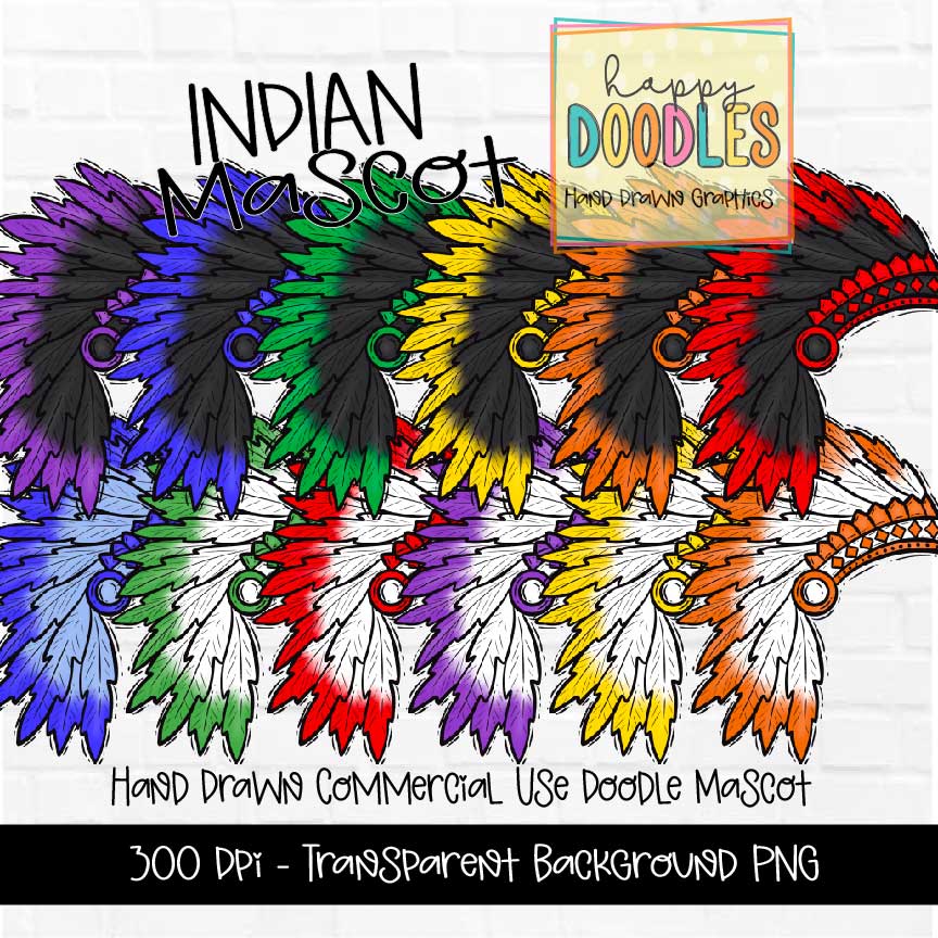 Indian Head Dress Mascot Graphics 2023 - Happy Doodles Designs