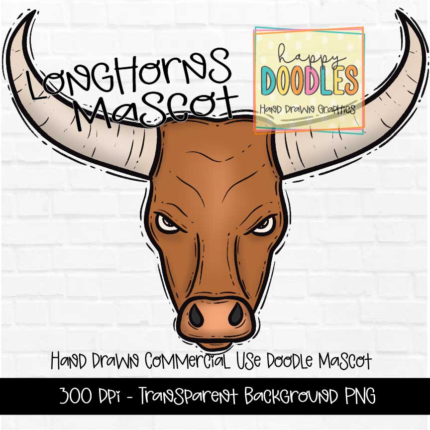 Longhorns Mascot Graphics 2023 - Happy Doodles Designs