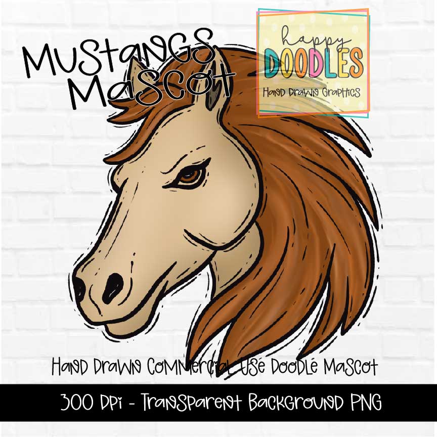 Mustang Mascot Graphics 2023 - Happy Doodles Designs