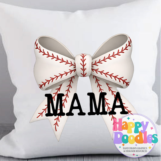 Mama Baseball Coquette Bow High Resolution Printable PNG - Happy Doodles Designs