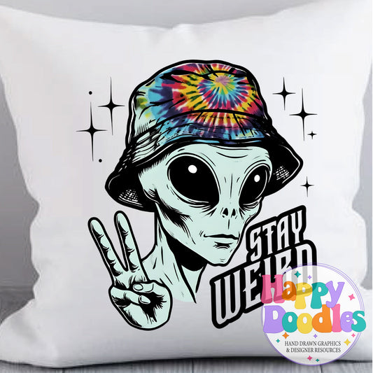 Stay Weird Peace Alien T-Shirt Printable PNG Download - Happy Doodles Designs