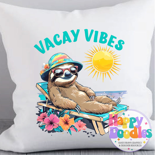 Vacay Vibes Sloth High Resolution Printable PNG - Happy Doodles Designs