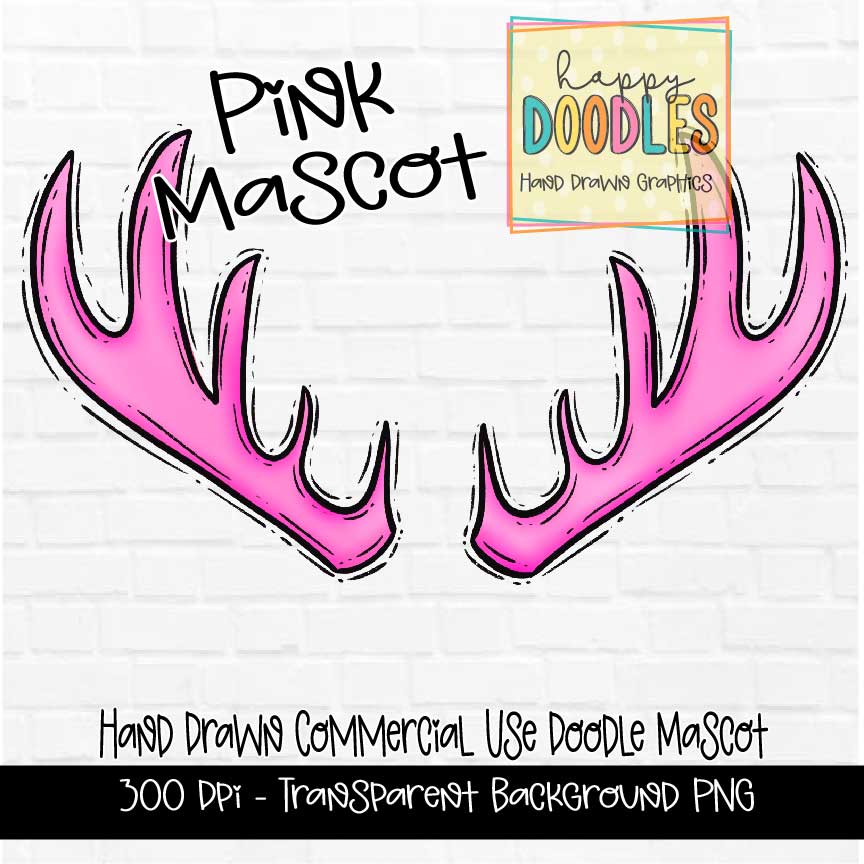 Pink Antlers Mascot Graphics 2023 - Happy Doodles Designs