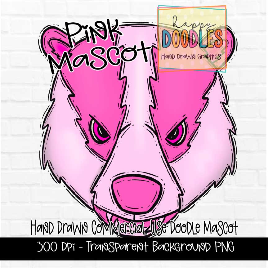 Pink Badger Mascot Graphics 2023 - Happy Doodles Designs