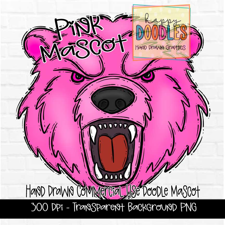 Pink Bear Mascot Graphics 2023 - Happy Doodles Designs
