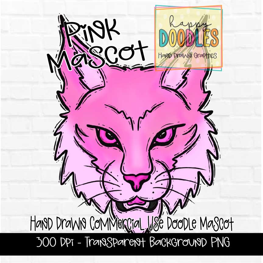 Pink Bobcat Mascot Graphics 2023 - Happy Doodles Designs