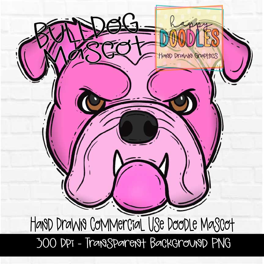 Pink Bulldog Mascot Graphics 2023 - Happy Doodles Designs