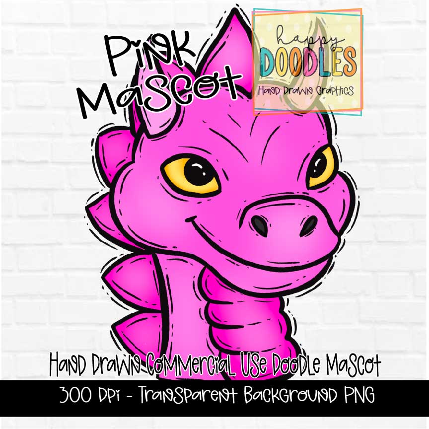 Pink Cute Dragon Mascot Graphics 2023 - Happy Doodles Designs