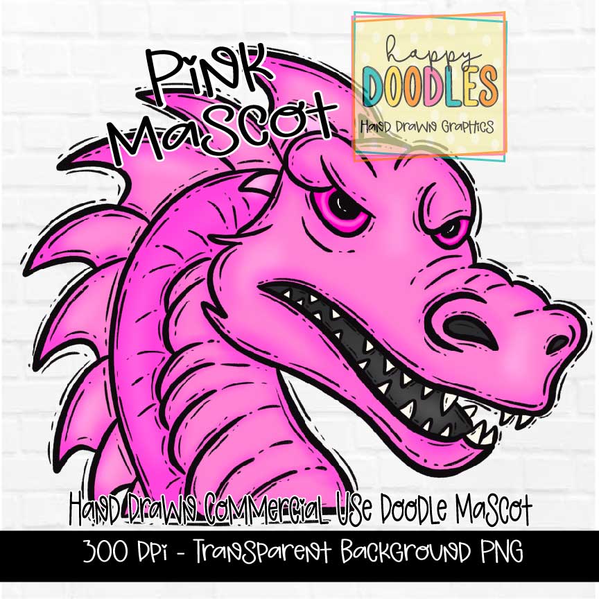 Pink Dragon Mascot Graphics 2023 - Happy Doodles Designs