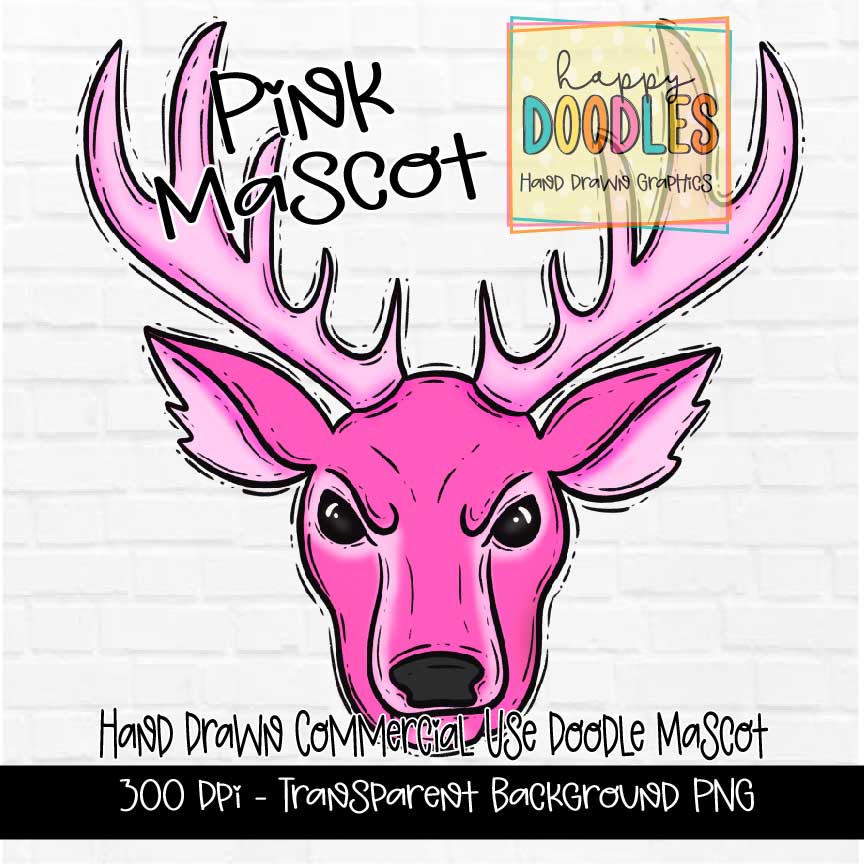 Pink Elk Mascot Graphics 2023 - Happy Doodles Designs