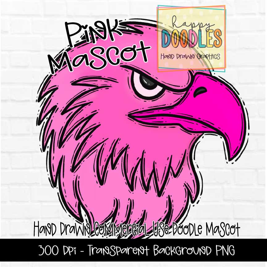 Pink Raven Mascot Graphics 2023 - Happy Doodles Designs